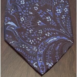 Vicky Milano Brown Blue Hand Made 100% Silk Men’s Neck Tie Made In Italy